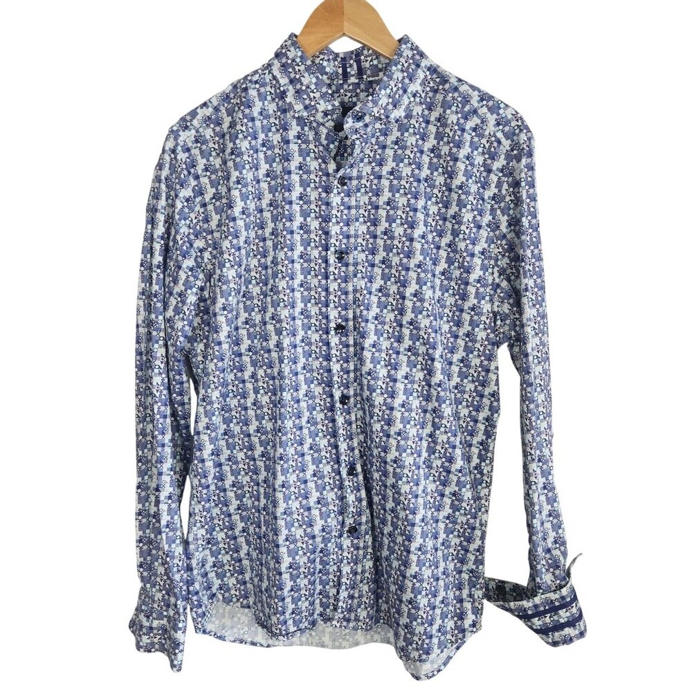 Robert Graham Mens Tailored Fit Long Sleeve Geometric Print Shirt Large